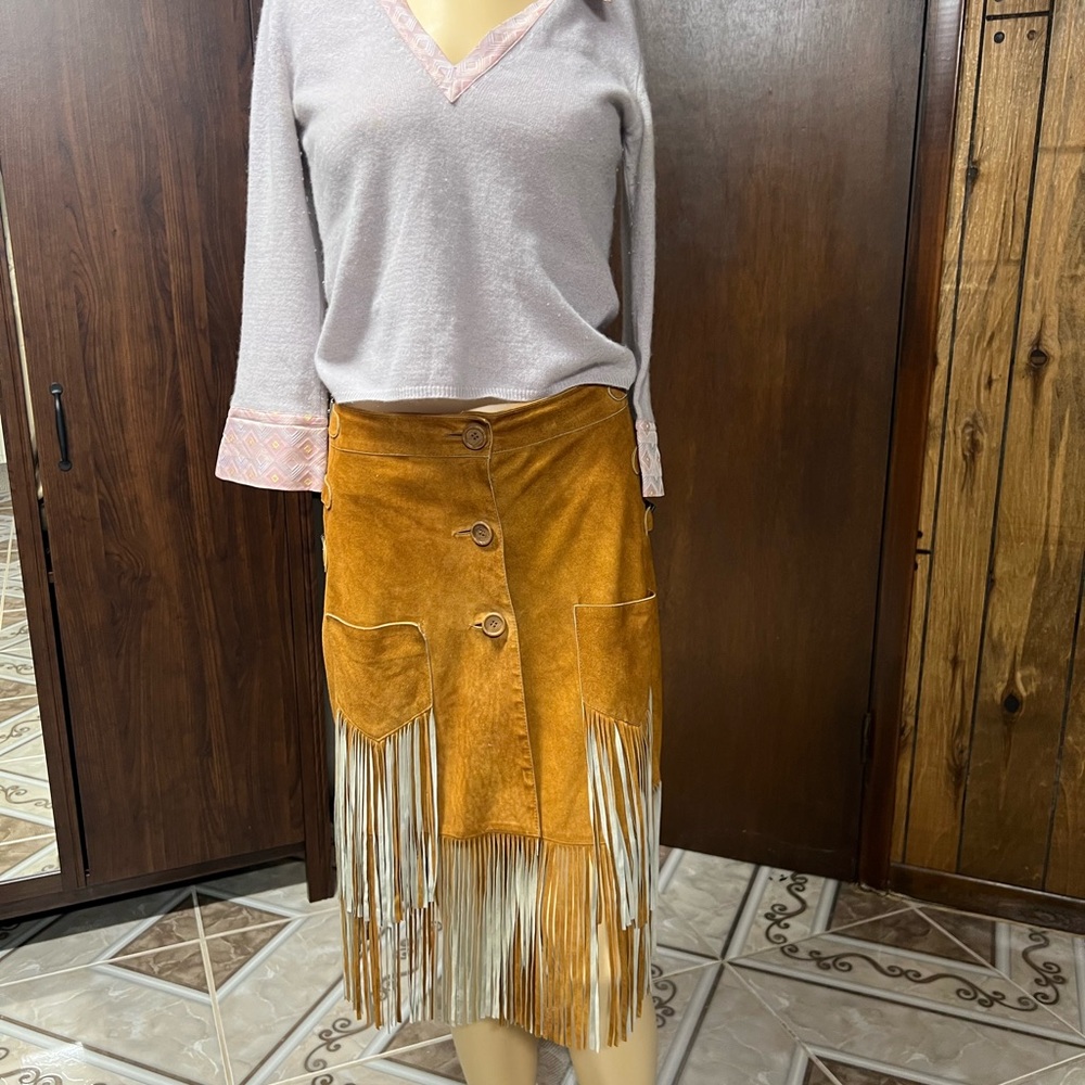 Christian Dior Orange Suede Fringe Skirt, Sz.6